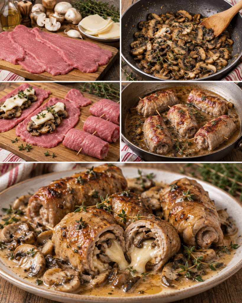 Involtini di Vitello con Funghi, Provola e Timo – Piemonte