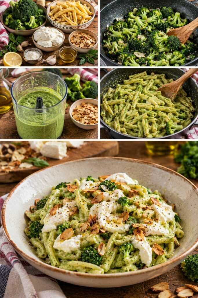 Casarecce con Crema di Broccoli, Burrata e Mandorle Tostate – Puglia