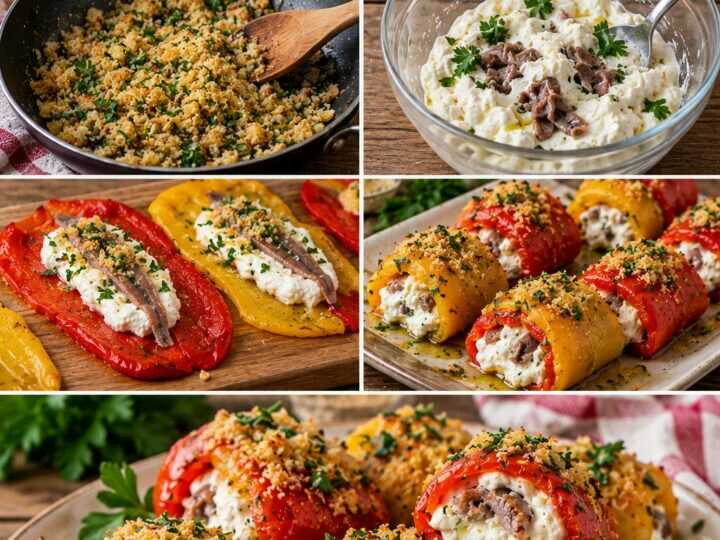 Involtini Freddi di Peperoni con Burrata, Acciughe e Pangrattato Aromatico – Campania