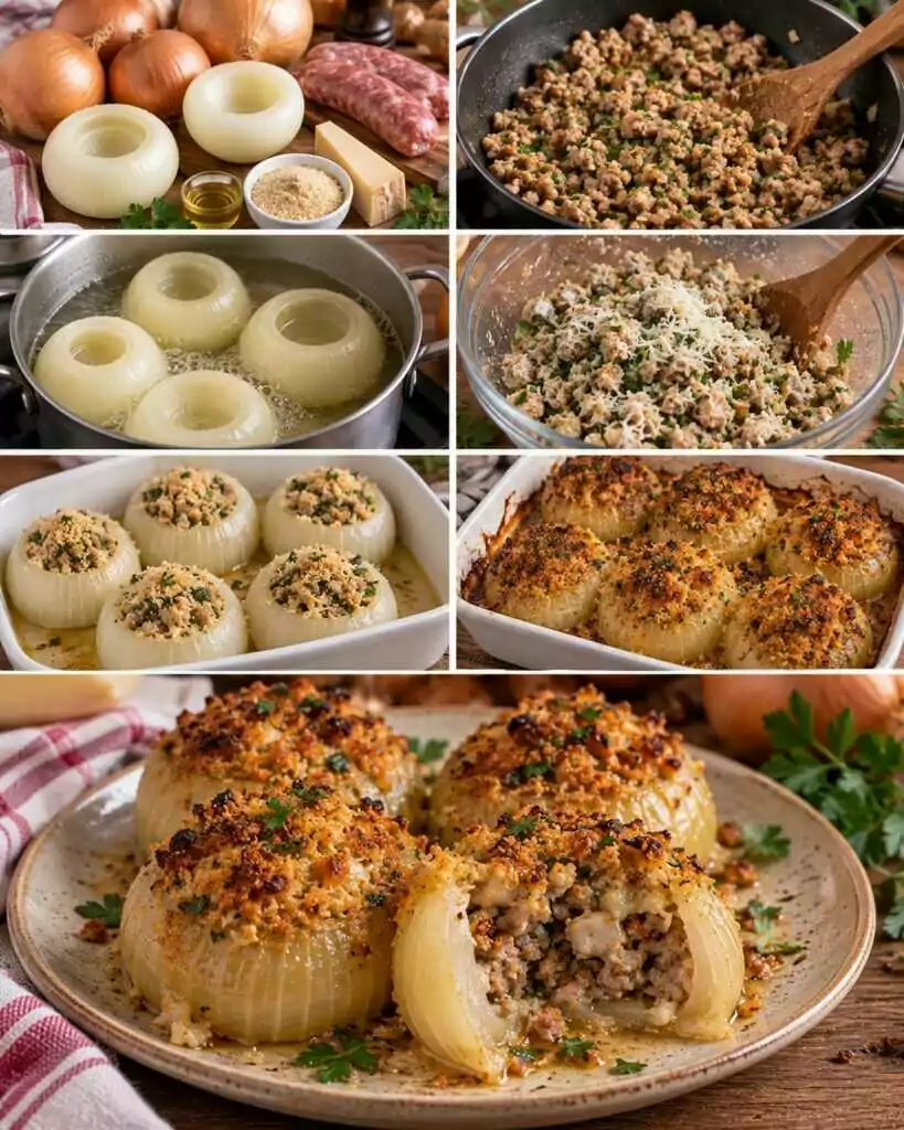 Cipolle Ripiene al Forno con Salsiccia, Parmigiano e Mollica Croccante – Emilia-Romagna