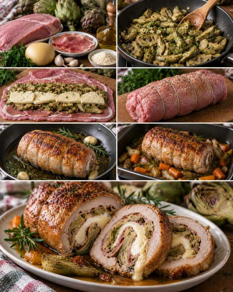 Arrosto di Vitello Ripieno di Carciofi, Scamorza e Prosciutto – Lazio