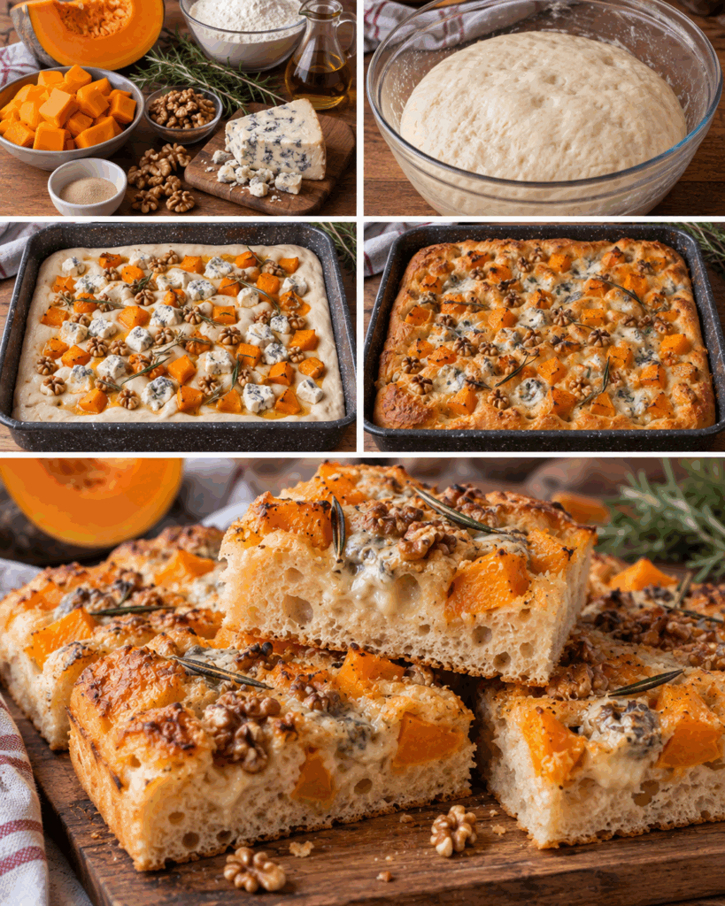 Focaccia Alta con Zucca, Gorgonzola, Noci e Rosmarino – Lombardia