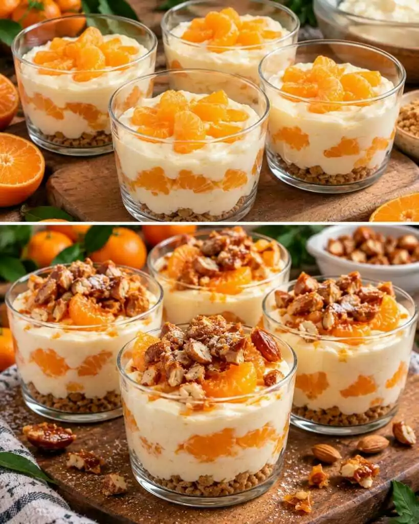 Coppe Cremose di Mascarpone al Mandarino con Mandorle Caramellate