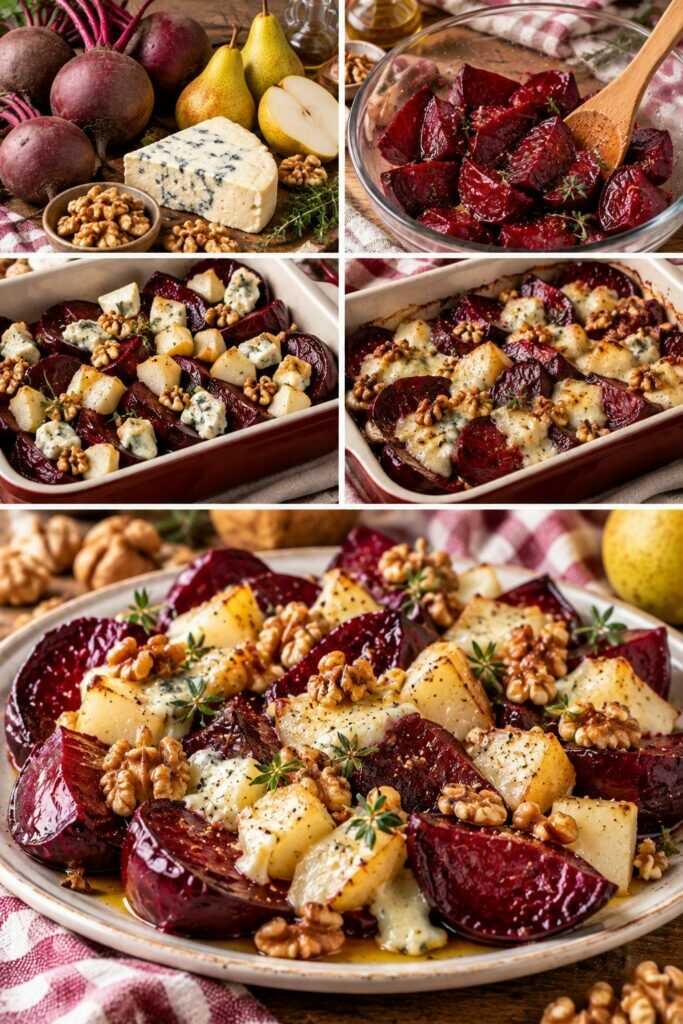 Barbabietole al Forno con Gorgonzola Dolce, Pere e Noci Tostate