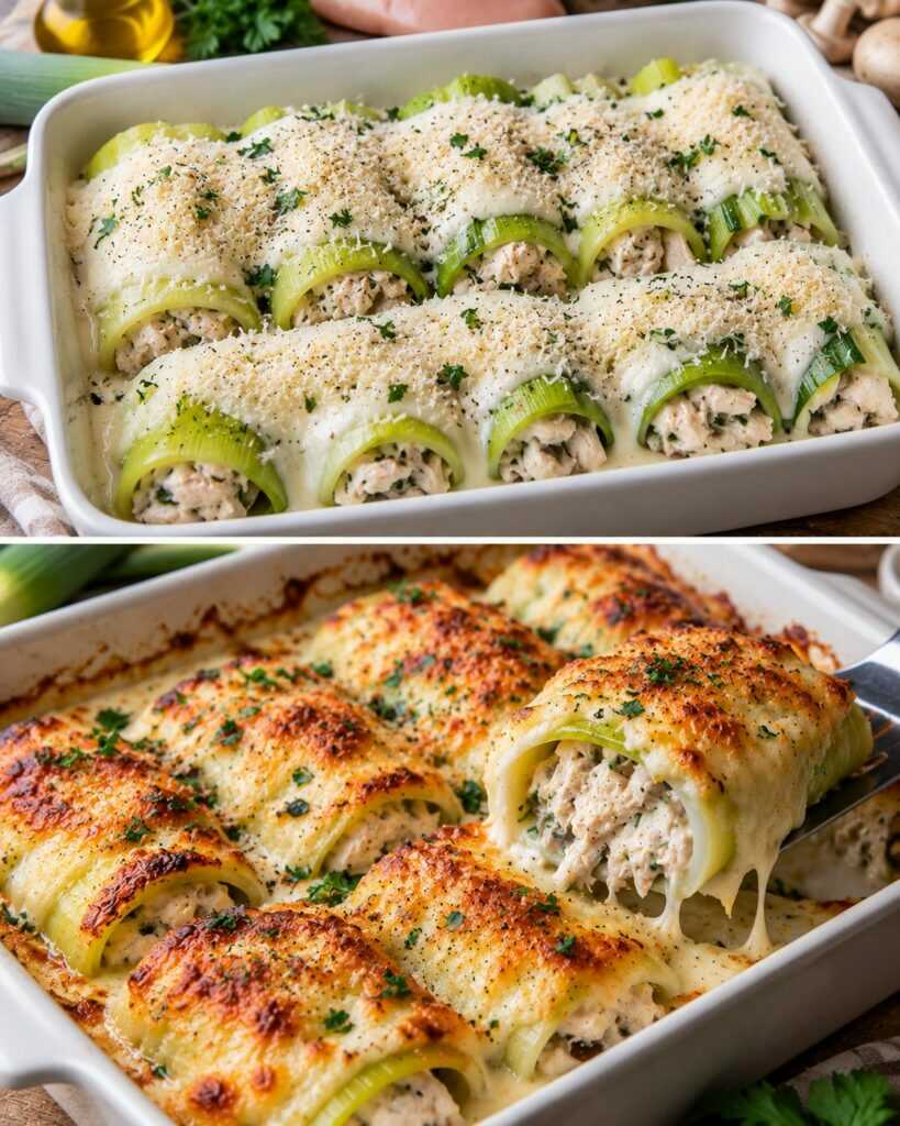 Cannelloni di Porro Ripieni di Pollo Cremoso