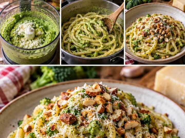 Bucatini con Crema di Broccoli, Pecorino e Mandorle Tostate – Puglia