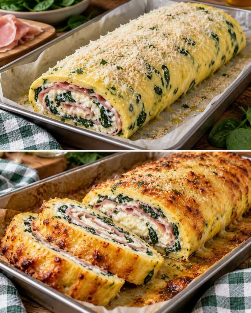 Rotolo di Frittata al Forno con Ricotta, Spinaci e Prosciutto