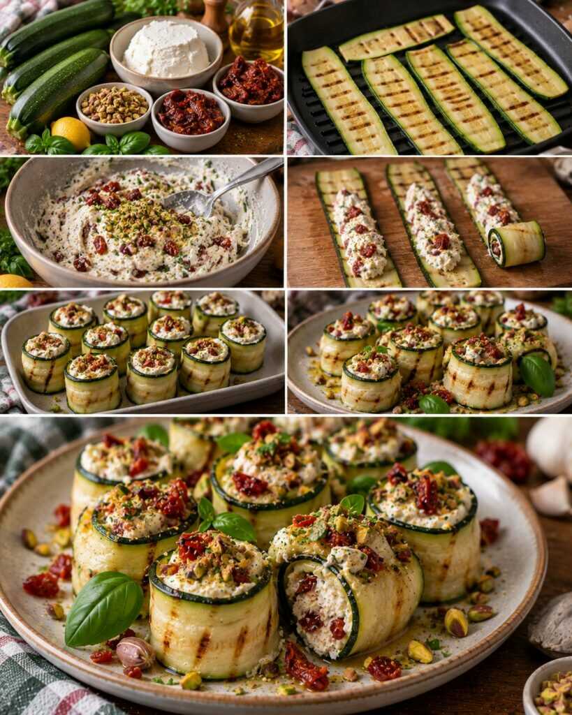 Rotolini Freddi di Zucchine con Ricotta, Pistacchi e Pomodori Secchi – Sicilia