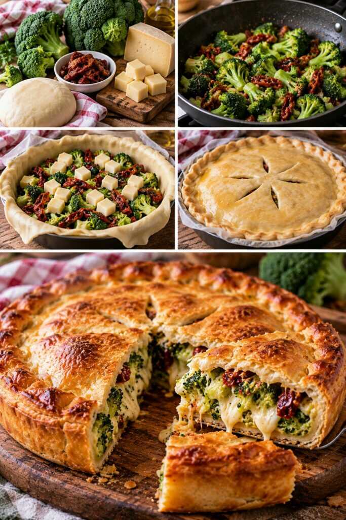 Pizza Rustica con Broccoli, Caciocavallo e Pomodori Secchi – Sicilia