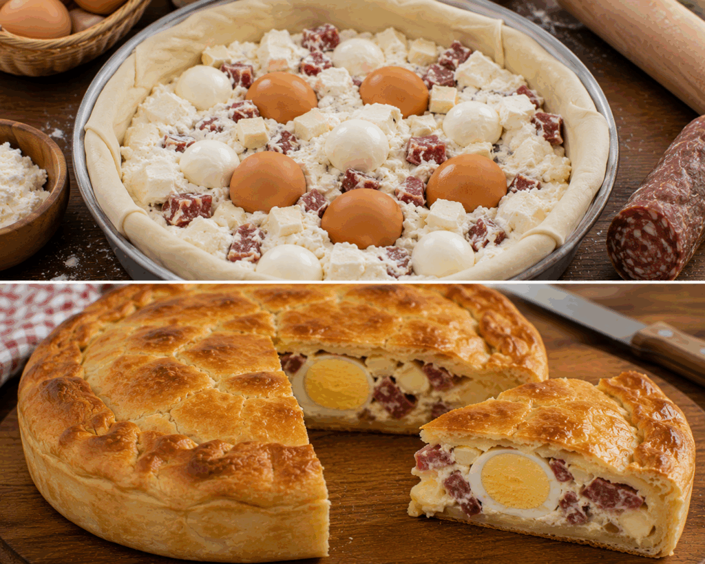 Pizza Chiena Irpina con Ricotta, Uova e Salame – Campania