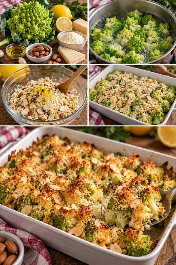 Cavolo Romanesco Gratinato con Pecorino, Limone e Mandorle – Lazio