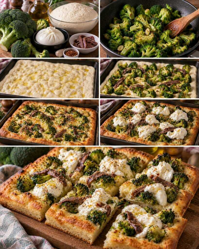 Pizza in Teglia con Broccoli, Burrata e Acciughe – Campania