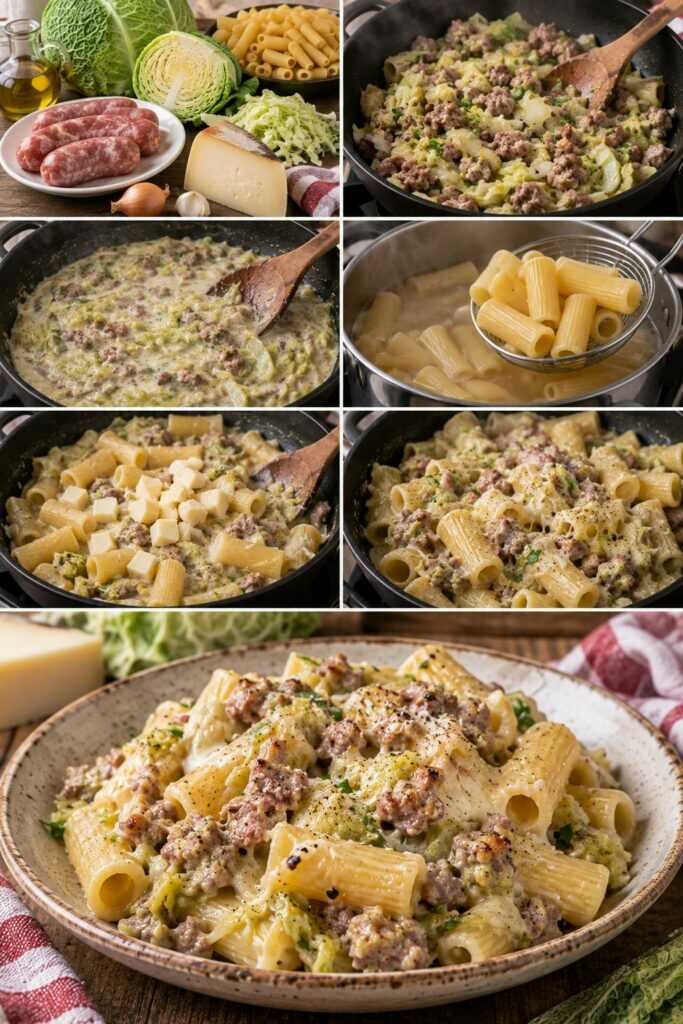 Tortiglioni con Crema di Verza, Salsiccia e Fontina – Valle d’Aosta