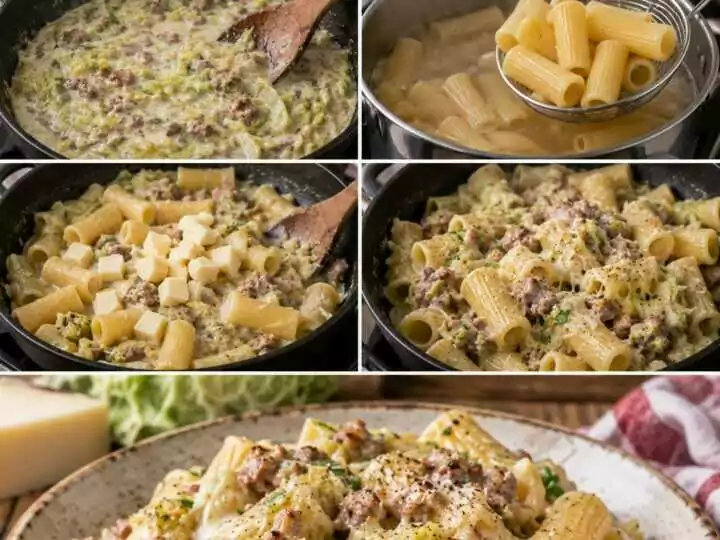 Tortiglioni con Crema di Verza, Salsiccia e Fontina – Valle d’Aosta