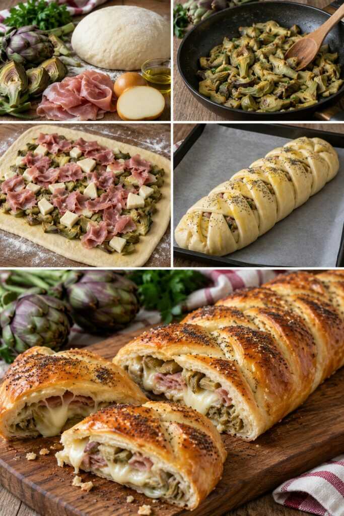 Treccia Salata Soffice con Carciofi, Scamorza e Prosciutto – Lazio