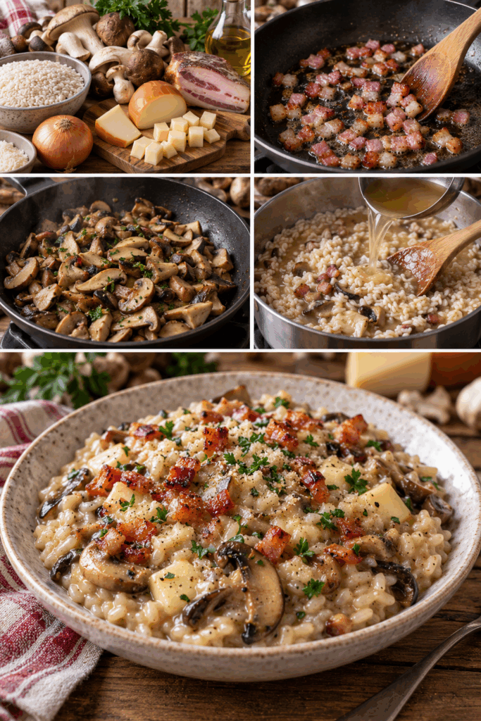 Risotto ai Funghi Misti con Scamorza Affumicata e Guanciale – Umbria
