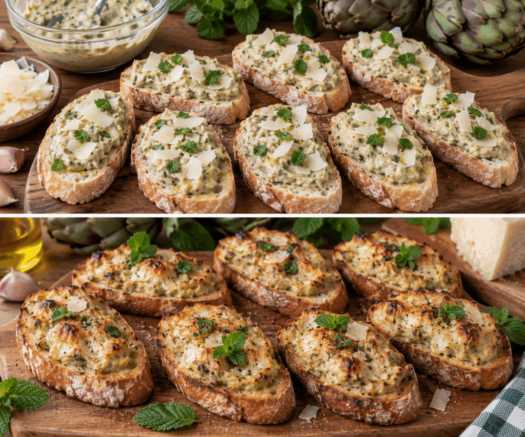 Crostini con Crema di Carciofi, Pecorino e Mentuccia – Lazio