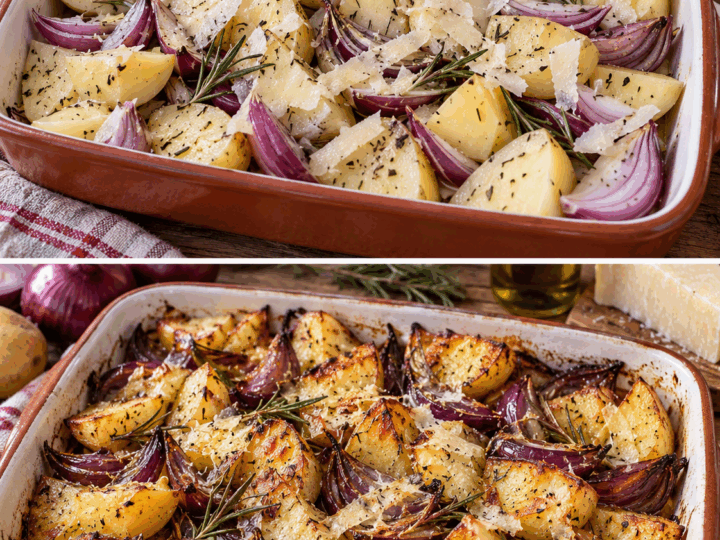 Patate al Forno con Cipolla Rossa, Pecorino e Rosmarino – Sardegna
