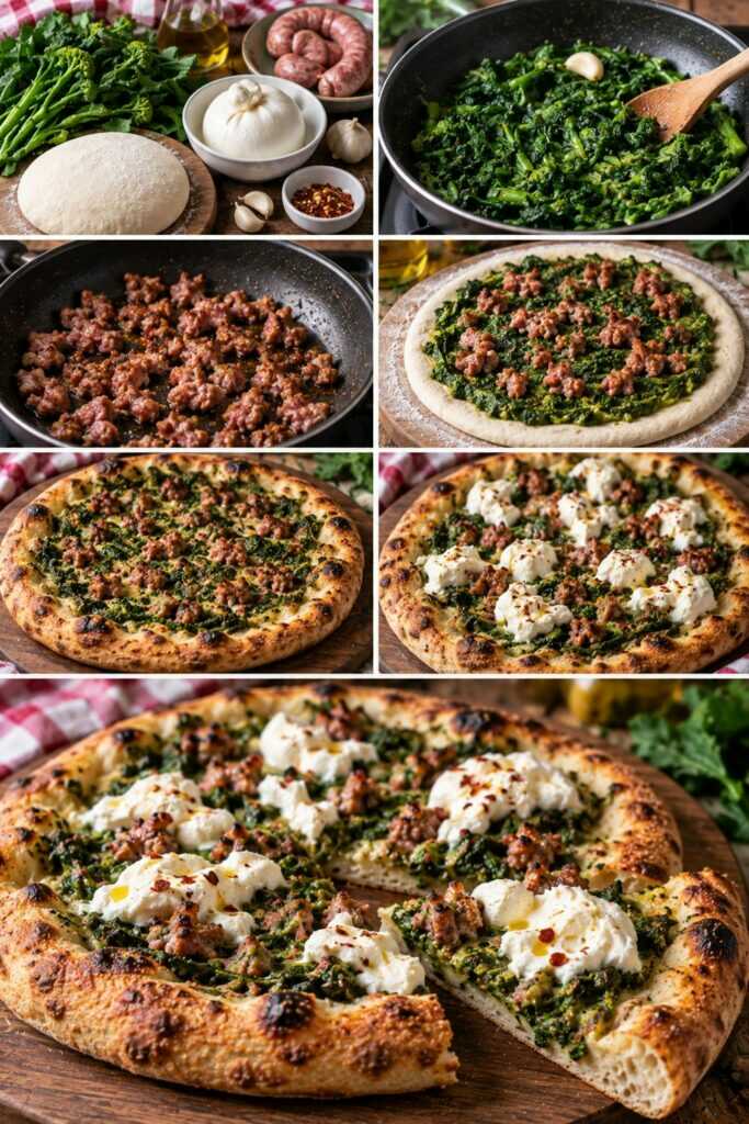 Pizza con Crema di Cime di Rapa, Burrata e Salsiccia Croccante – Puglia