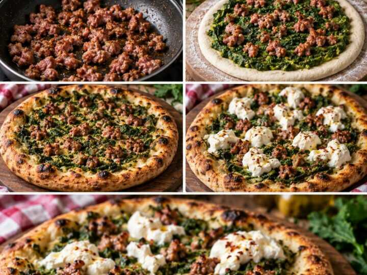 Pizza con Crema di Cime di Rapa, Burrata e Salsiccia Croccante – Puglia
