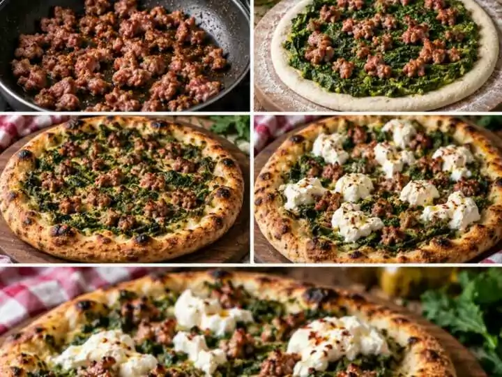 Pizza con Crema di Cime di Rapa, Burrata e Salsiccia Croccante – Puglia