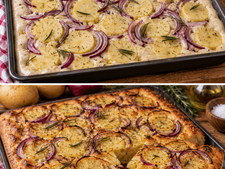 Focaccia Soffice con Patate, Cipolla Rossa e Rosmarino – Puglia