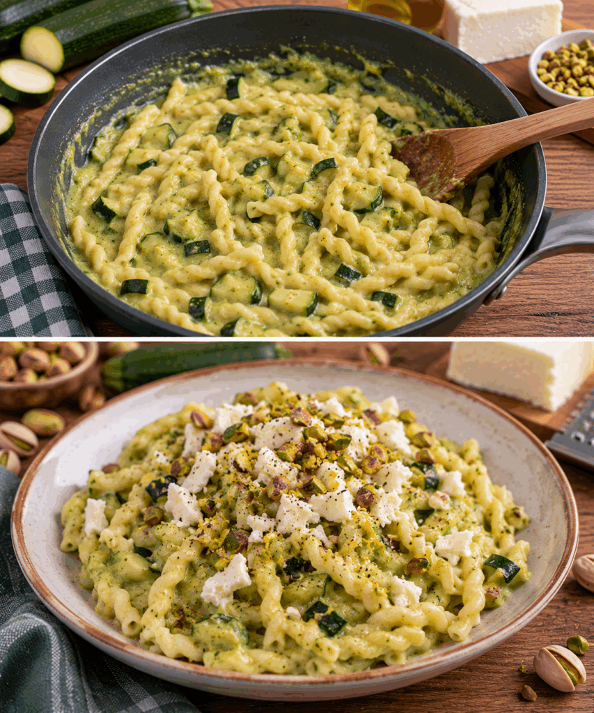 Busiate con Crema di Zucchine, Ricotta Salata e Pistacchi – Sicilia