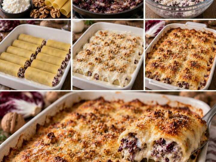 Cannelloni con Radicchio, Taleggio e Noci Gratinate – Lombardia