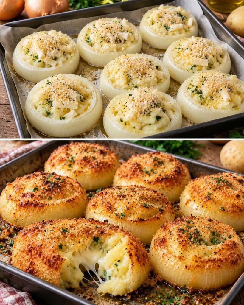 Anelli di Cipolla Ripieni di Patate e Formaggio