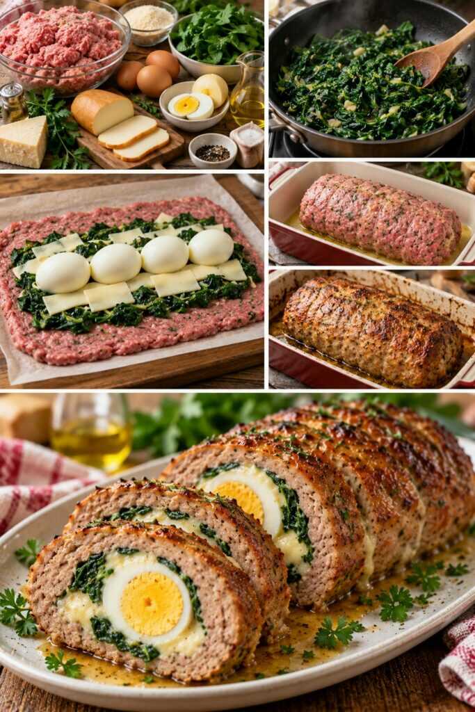 Polpettone di Vitello con Spinaci, Provola Affumicata e Cuore di Uova Sode