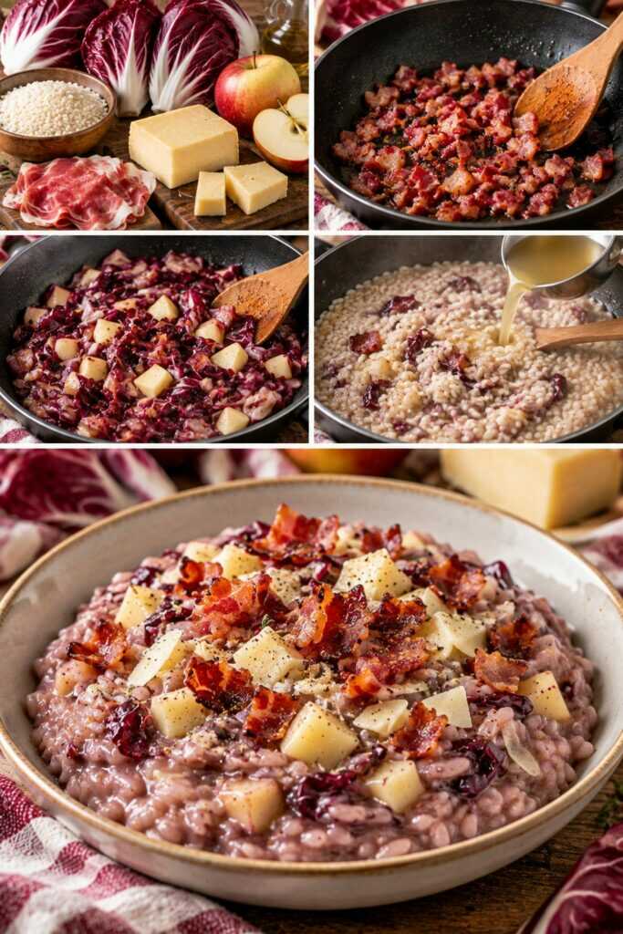 Risotto al Radicchio Tardivo con Montasio, Speck Croccante e Mele