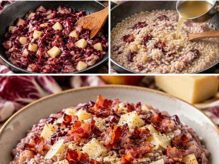 Risotto al Radicchio Tardivo con Montasio, Speck Croccante e Mele