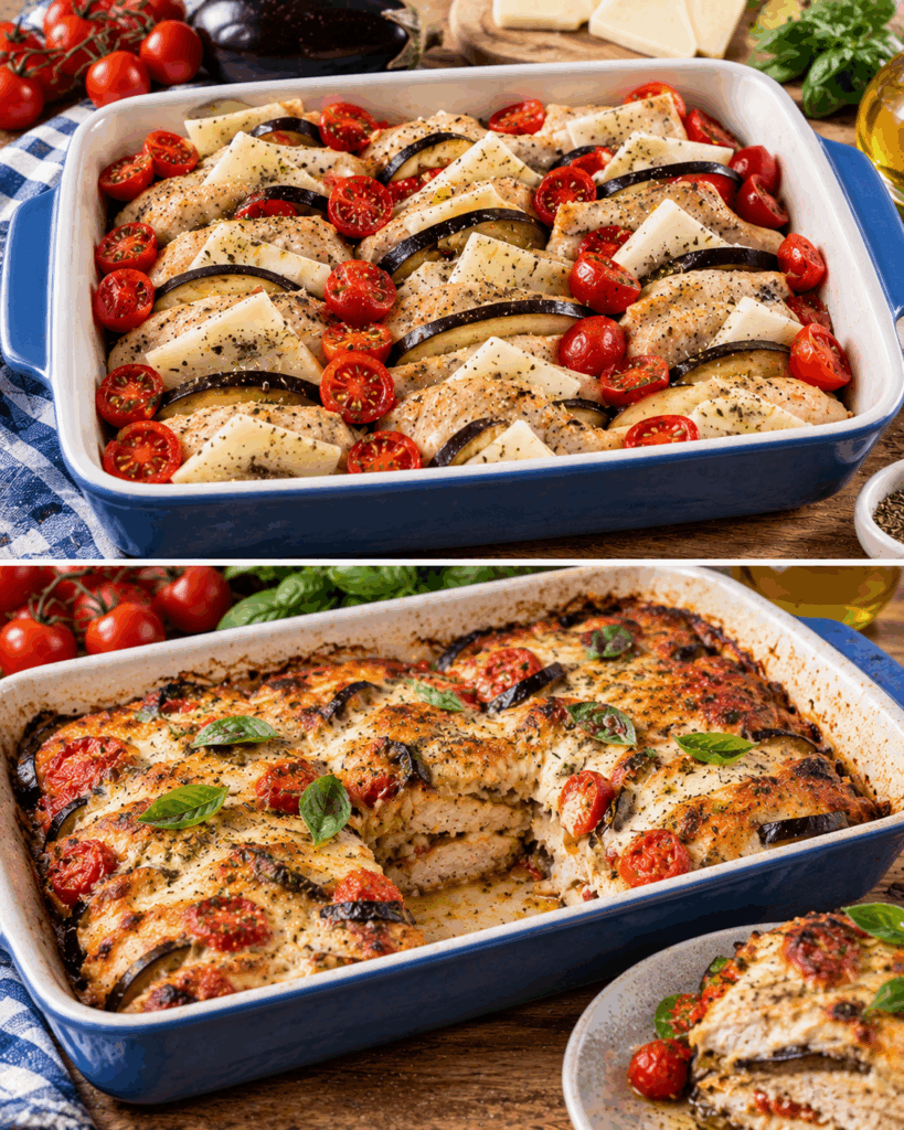 Sformato di Pollo con Melanzane, Provolone e Pomodorini – Campania