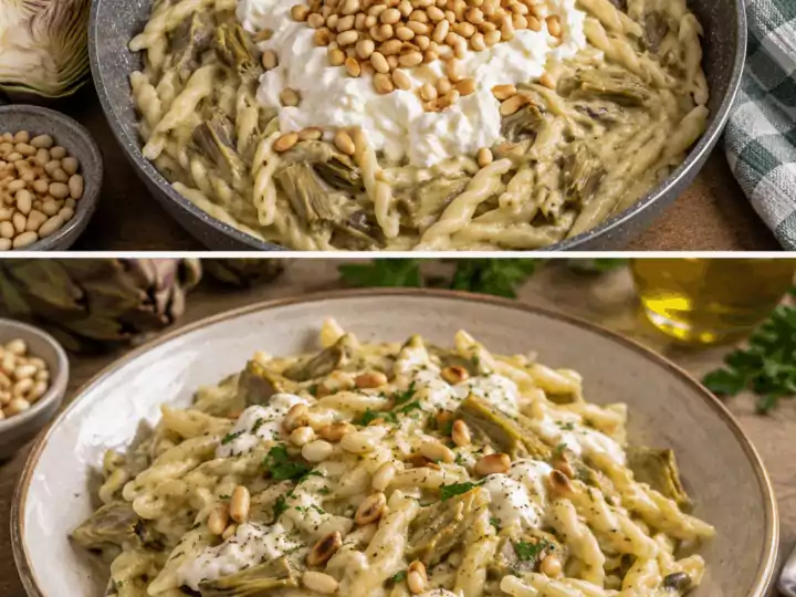 Trofie con Crema di Carciofi, Stracciatella e Pinoli Tostati – Liguria