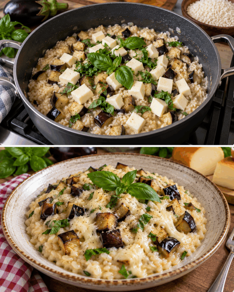 Risotto con Melanzane, Provola Affumicata e Basilico – Campania