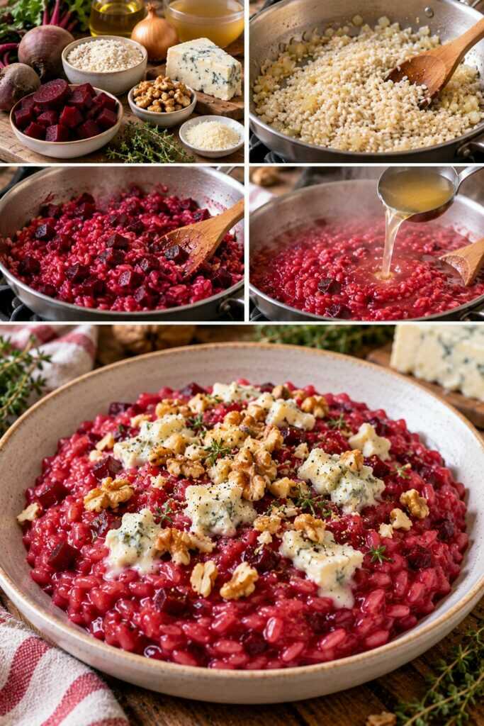 Risotto alla Barbabietola con Gorgonzola Dolce, Noci e Timo