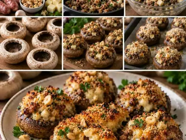 Funghi Ripieni al Forno con Salsiccia, Fontina e Nocciole