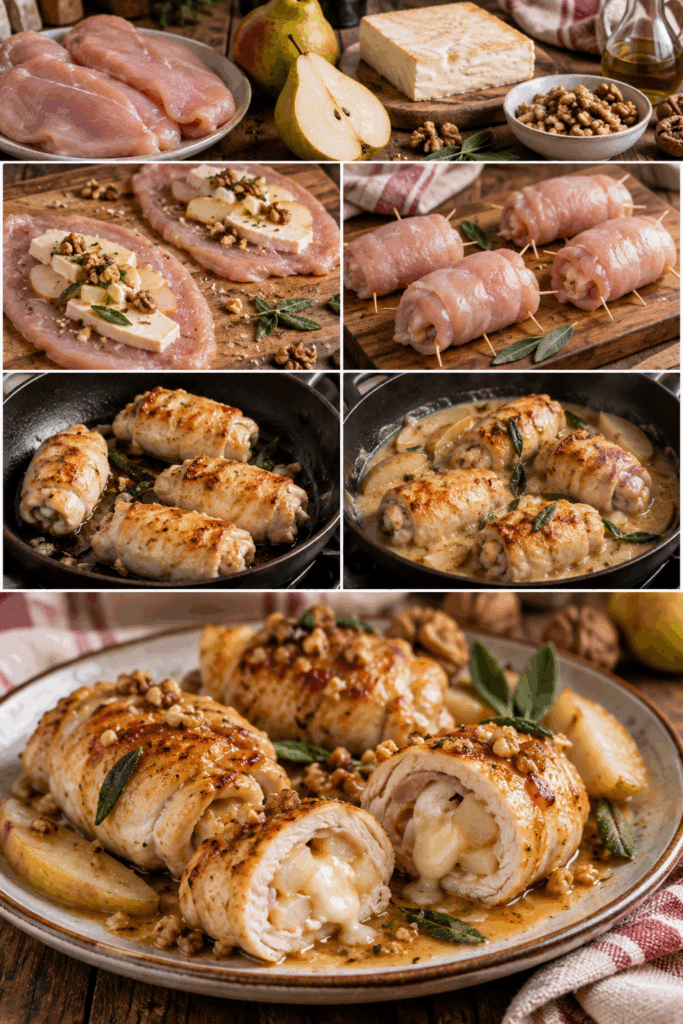 Involtini di Pollo con Pere, Taleggio e Noci – Lombardia