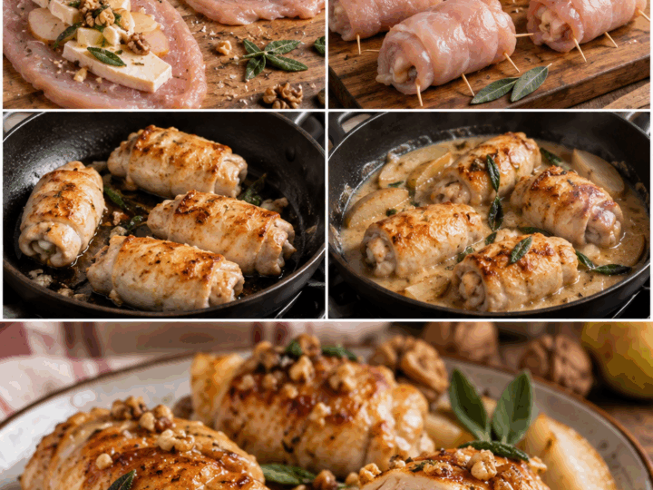 Involtini di Pollo con Pere, Taleggio e Noci – Lombardia