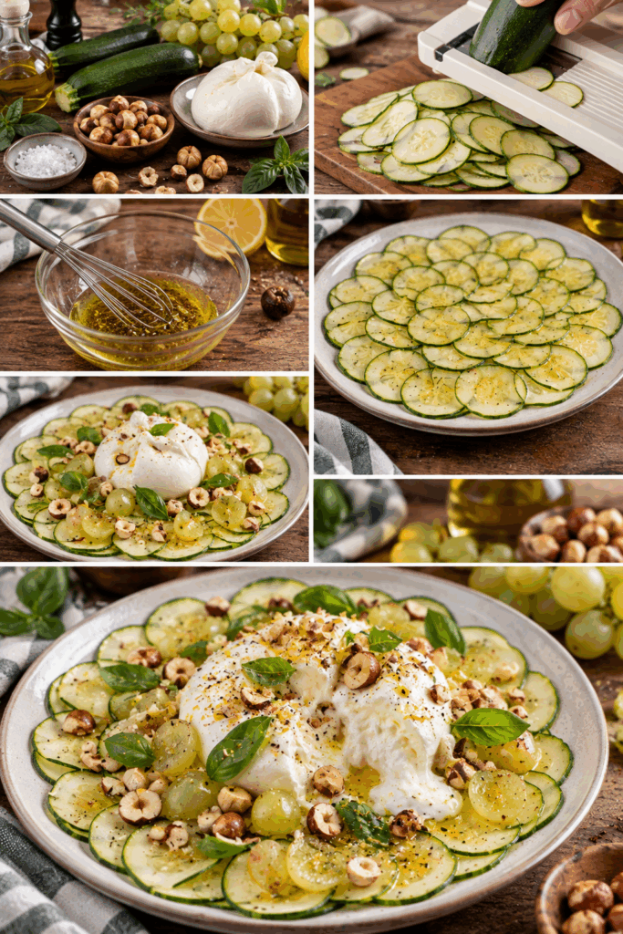Carpaccio di Zucchine con Burrata, Uva Bianca e Nocciole – Piemonte