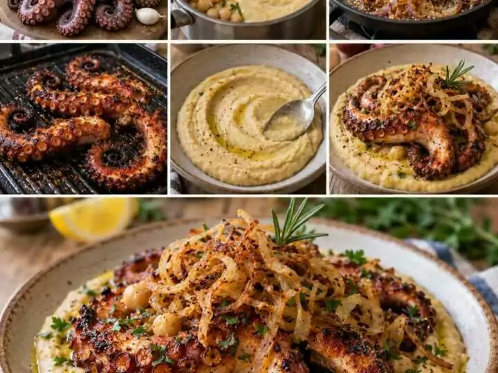 Polpo Arrosto su Crema di Ceci al Rosmarino e Cipolla Croccante – Puglia