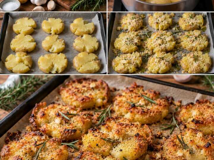 Patate Schiacciate al Forno con Pecorino, Aglio e Rosmarino – Lazio