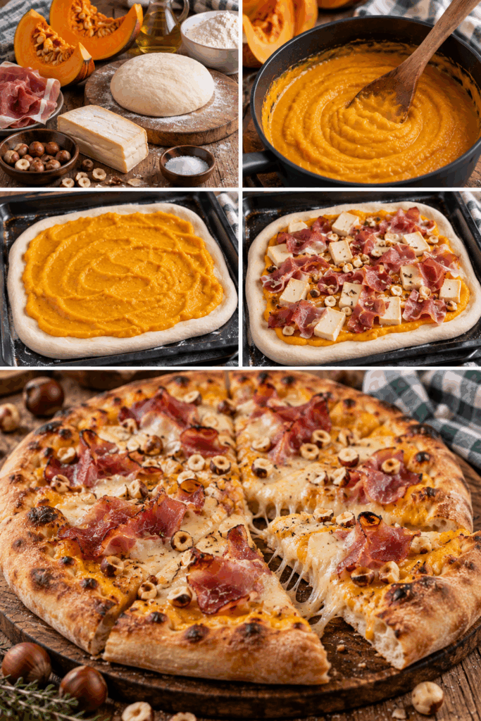 Pizza con Crema di Zucca, Taleggio, Speck e Nocciole – Lombardia