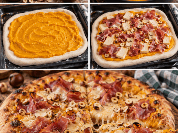 Pizza con Crema di Zucca, Taleggio, Speck e Nocciole – Lombardia