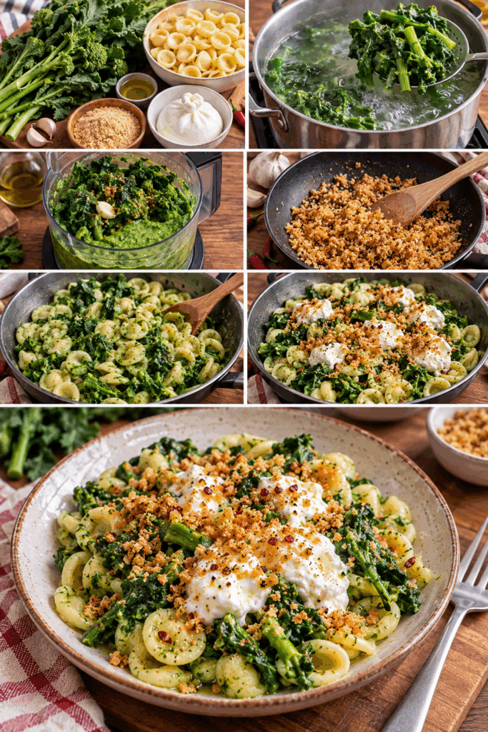Orecchiette con Crema di Cime di Rapa, Burrata e Pangrattato Croccante – Puglia