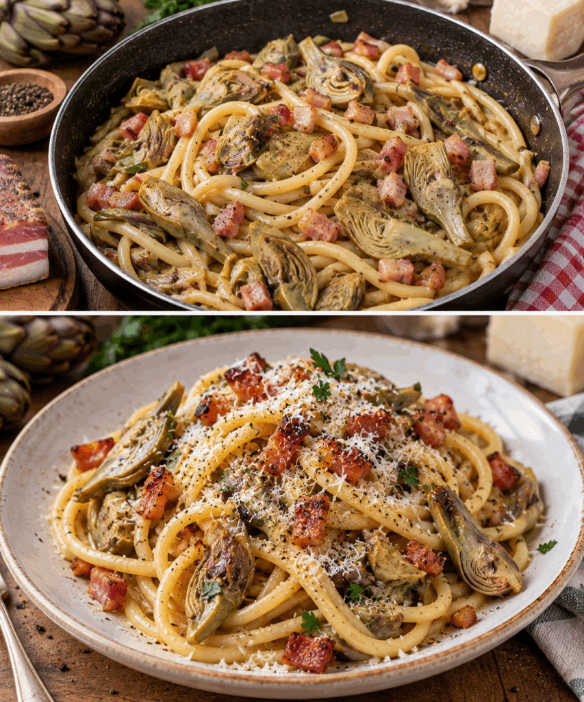 Bucatini con Carciofi, Guanciale Croccante e Pecorino – Lazio
