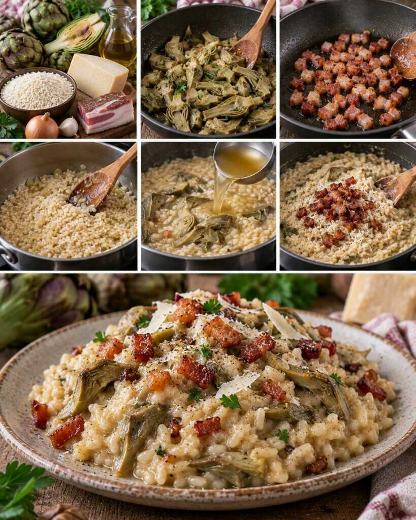 Risotto ai Carciofi con Pecorino Romano e Guanciale Croccante – Lazio