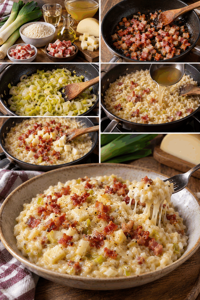 Risotto alla Crema di Porri, Pancetta e Provolone – Lombardia