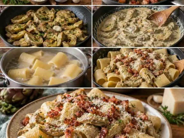 Paccheri Cremosi ai Carciofi, Pecorino e Guanciale Croccante – Lazio