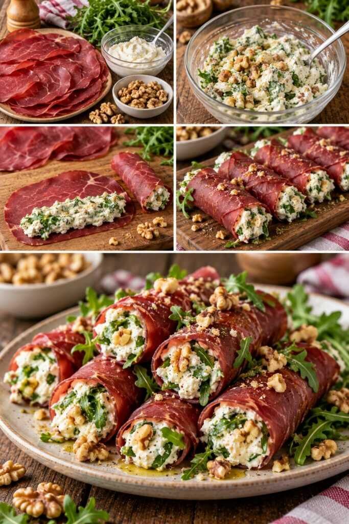 Cannoli Salati di Bresaola con Robiola, Rucola e Noci – Lombardia